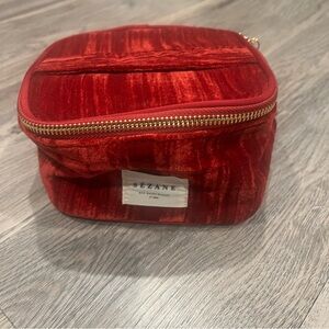 NWOT Sezane Red Velvet Makeup / Vanity / Cosmetic Bag Pouch Zipper Tassel